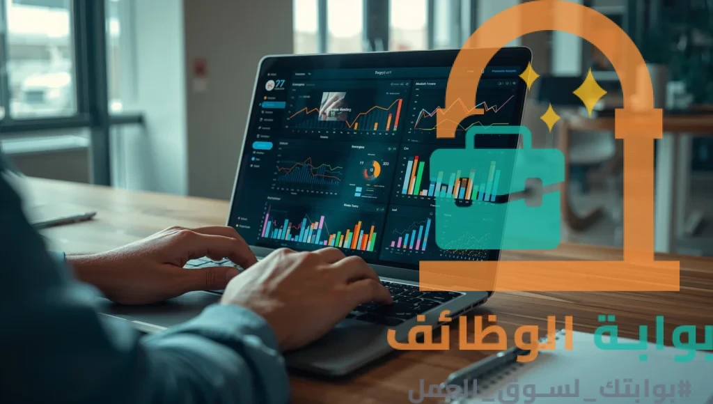 شخص يقوم بالتخطيط الرقمي وتحليل البيانات المهنية لاختيار المسار الوظيفي في السعودية الصحيح.