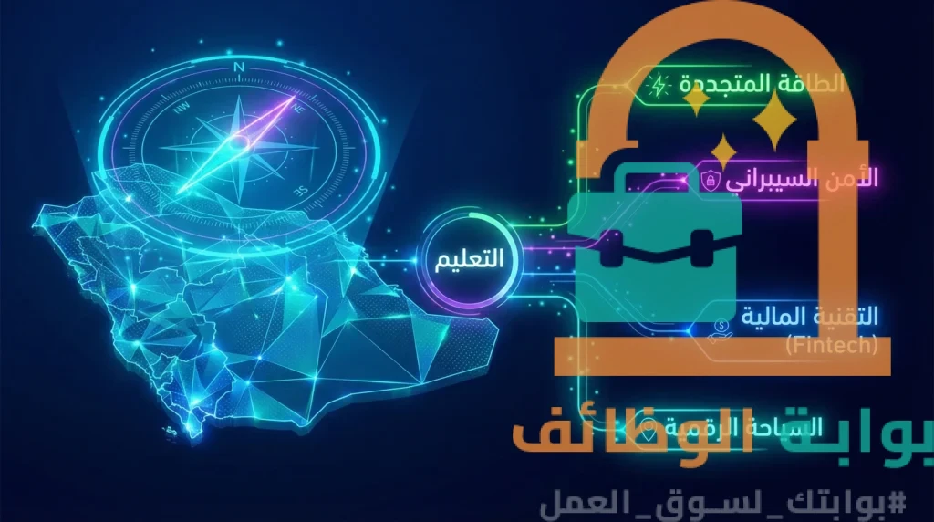 بوصلة رقمية تشير إلى التخصصات المطلوبة في سوق العمل السعودي 2026 مثل التقنية المالية والطاقة المتجددة