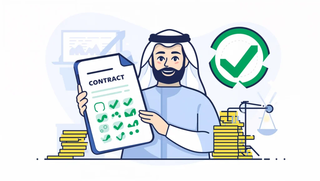 رسم توضيحي يعبر عن طريقة حساب مكافأة نهاية الخدمة في السعودية ومستحقات الموظف المالية