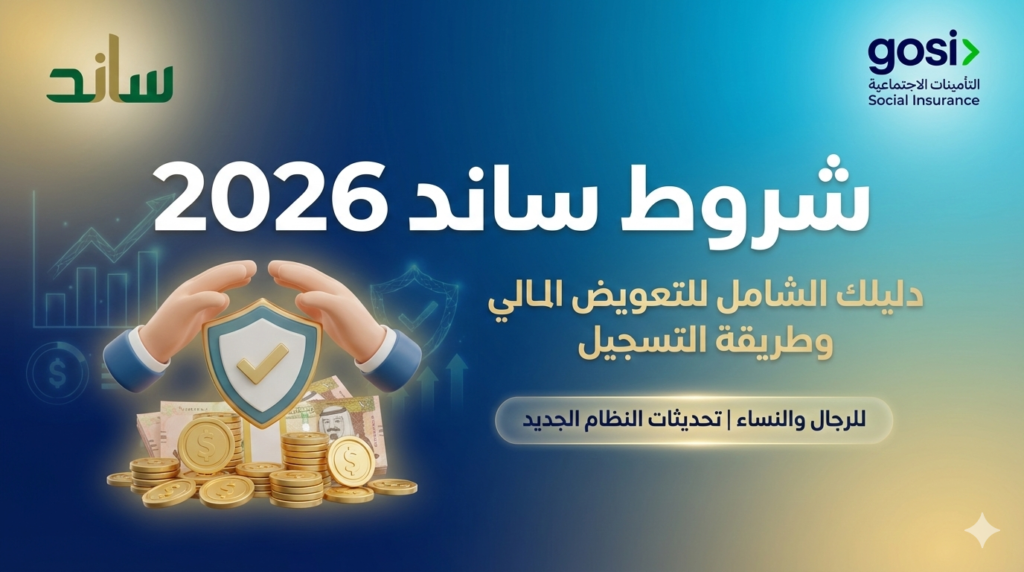 رسم توضيحي يشرح شروط استحقاق ساند وطريقة حساب التعويض المالي للمفصولين عن العمل