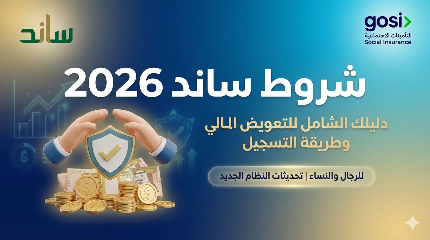 رسم توضيحي يشرح شروط استحقاق ساند وطريقة حساب التعويض المالي للمفصولين عن العمل