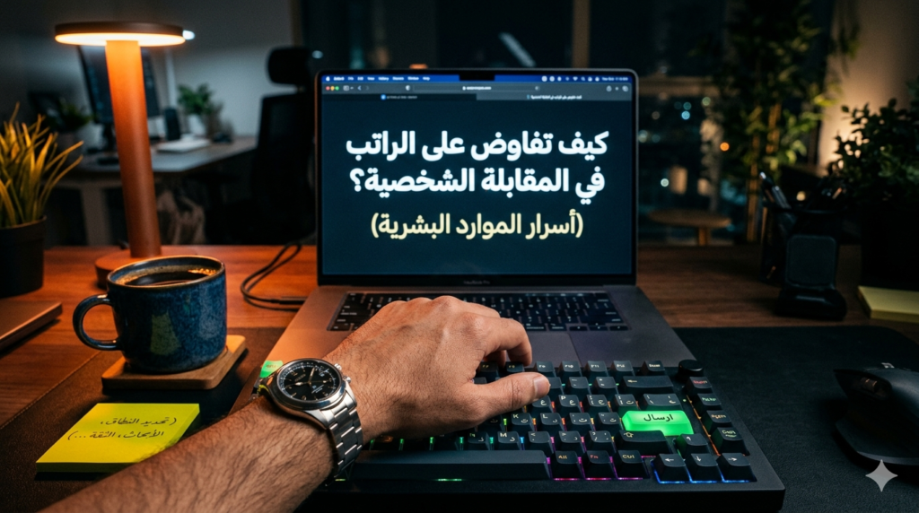 صورة توضيحية لشخص يتعلم كيف تفاوض على الراتب في المقابلة الشخصية ويستعد لإرسال إيميل بطلب الراتب المتوقع